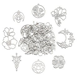 Stainless Steel Color 16Pcs 8 Styles 201 Stainless Steel Pendants, Laser Cut, Mixed Shapes, Stainless Steel Color, 28~51.5x20.5~43x1mm, Hole: 1.2~1.8mm, 2pcs/style