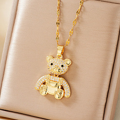 Золотой Элегантные ожерелья с подвеской в виде мини-медведя из прозрачного кубического циркония, золотые, 15.75 дюйм (40 см)