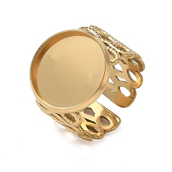 Golden 304 Stainless Steel Cuff Ring Components, Round Bezel Pad Ring Setting, Ion Plating(IP), Long-Lasting Plated, Golden, 18mm, Tray Size: 16mm