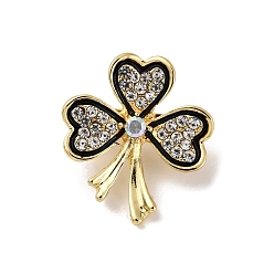 Клевер Значки на лацкан из цинкового сплава со стразами для рюкзака, клевер, 25x22.5 мм