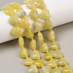 Лимонный Нефрит Натуральные нефритовые бусины, цвет лимона , сердце, Топ пробуренной, с бисером, 10.7~11.5x11.6~12.3x5.4~6.3 мм, отверстие : 1.2~1.3 мм, около 28 шт / нитка, 15.75'' (40 см)