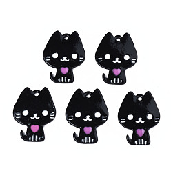 Черный Подвески с покрытием из сплава эмали, окрашенные распылением, без кадмия, без никеля и без свинца, кошка, чёрные, 19.5x14.5x1.3 мм, отверстие : 1 мм