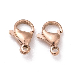 Rose Gold Ion Plating(IP) 304 Stainless Steel Lobster Claw Clasps, Parrot Trigger Clasps, Rose Gold, 15x9x4.5mm, Hole: 2mm