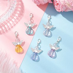 Платиновый & Серебристый Акриловые подвесные украшения, ангел в форме сердца, с цинковым сплавом застежками омаров коготь, Платина и серебро, 42.5 мм