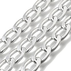 Платина Алюминий обуздать цепи, с катушкой, несварные, платина, 15x9.5x2.5 мм, около 32.81 футов (10 м) / рулон