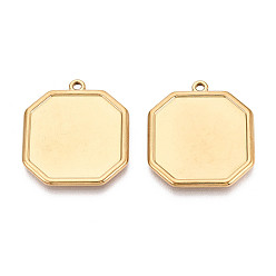Настоящее золото 18K 304 Настройки кабошон из нержавеющей стали кулон, многоугольник, ионное покрытие (ip), реальный 18 k позолоченный, 28x25.5x2 мм, отверстие : 1.6 мм, лоток : 22x22 мм