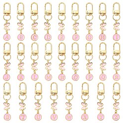 Pink 26Шт подвесные украшения из сплава эмали, бабочка с буквой, с поворотными застежками сплава, золотые, розовые, 67 мм