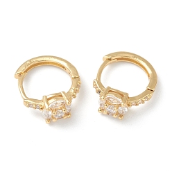 Золотой Серьги-кольца из латуни с микропаве из прозрачного кубического циркония, цветок, золотые, 16.5x13x6 мм, штифты : 1 мм