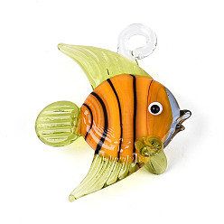 Оранжевый Подвески лэмпворк ручной работы, рыбы прелести, оранжевые, 43~47x36~41x14.5~17 мм, отверстие : 4.5~5.5x3.5~4.5 мм