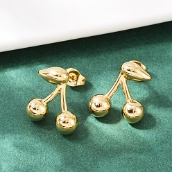 Вишня 304 из нержавеющей стали серьги, реальный 18 k позолоченный, вишня, 15x14.5 мм