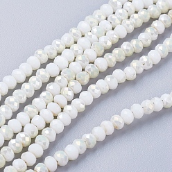 WhiteSmoke Electroplate Glass Faceted Rondelle Beads Strands, Imitation Jade, Half Plated, WhiteSmoke, 4x3mm, Hole: 1mm, about 123~127pcs/strand, 16.5~16.9 inch(42~43cm)