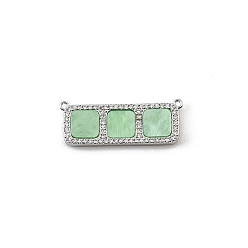 Dark Sea Green Brass Micro Pave Clear Cubic Zirconia Connector Charms, with Resin, Rectangle with Square Links, Rack Plating, Long-Lasting Plated, Cadmium Free & Lead Free, Platinum, Dark Sea Green, 12x32x3mm, Hole: 1mm