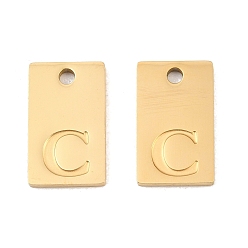 Letter C 304 Stainless Steel Pendants, Rectangle with Letter Charms, Real 18K Gold Plated, Ion Plating(IP), Letter C, 16x10x1.4mm, Hole: 1.8mm