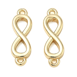 Chapado en Oro Real 18K Encantos de conector de latón, Enlaces infinito, sin plomo y cadmio, chapado en rack, larga duración plateado, real 18 k chapado en oro, 16x5x2 mm, agujero: 1 mm
