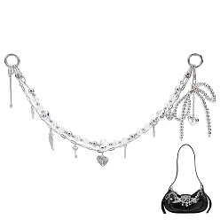 Platinum Brass Chains & Acrylic Beaded Double Layer Bowknot Purse Decorative Chains, with Alloy Swivel Clasps and Iron Brooch, Platinum, 452mm