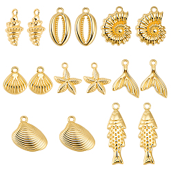 Mixed Shapes 16 шт. 8 стили латунные подвески в морском стиле, долговечный, без никеля , реальный 18 k позолоченный, разнообразные, 10~23x7.5~13.5x3~7 мм, отверстие : 1~2.5 мм, 2 шт / стиль