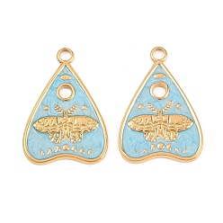 Светло-Голубой 304 нержавеющей стальной эмали подвески, треугольник с подвеской в виде бабочки, реальный 18 k позолоченный, ионное покрытие (ip), долговечный, Небесно-голубой, 28x20x2 мм, отверстие : 2.5 мм
