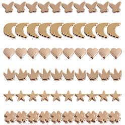 Real 18K Gold Plated Brass Beads, Heart & Clover & Crown & Moon & Star & Butterfly, Real 18K Gold Plated, 6 shapes, 10pcs/shape, 60pcs/box