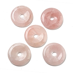 Rose Quartz Natural Rose Quartz Pendants, Donut/Pi Disc Charms, 50x6.5~7.5mm, Hole: 10mm