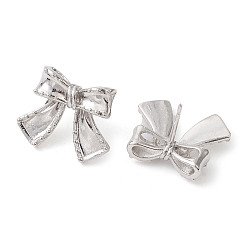 Platinum Bowknot Brass Stud Earrings, Long-Lasting Plated, Lead Free & Cadmium Free, Platinum, 17x20.5mm