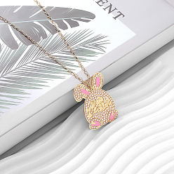 Золотой Пасхальный розовый кролик, подвеска из цинкового сплава с эмалью и искусственным жемчугом, железная цепочка для женщин, золотые, 23.62 дюйм (60 см)