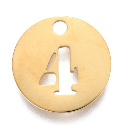 Number 304 подвески из нержавеющей стали, отрезать, полый, плоские круглые с номером, золотые, кол. 4, 19x1.5 мм, отверстие : 2.5 мм