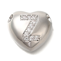 Letter Z Стойка металлическая латунная микропрофилированная кубическая циркония подвески, без кадмия и без свинца, сердце с подвесками в виде буквы az, платина, Письмо Z, 14.5x16x6 мм, отверстие : 3 мм