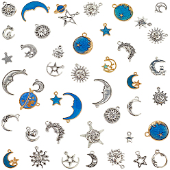 Синий 94 шт. подвески из сплава и эмали с изображением звезд и луны, разнообразные, синие, 11~32x8~26x1.5~4 мм, отверстие : 1~3 мм