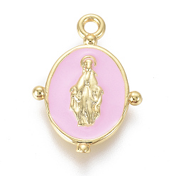 Mixed Color Golden Plated Brass Enamel Pendants, for DIY Jewelry Making, Oval with Virgin Mary Religion, Mixed Color, 18.5x13x2mm, Hole: 1.6mm