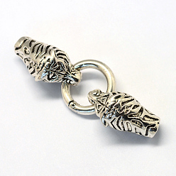 Antique Silver Alloy Spring Gate Rings, O Rings, with Cord Ends, Leopard, Antique Silver, 6 Gauge, 76mm