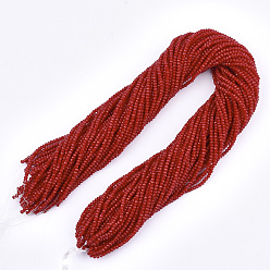 Red Opaque Solid Color Glass Beads Strands, Faceted, Rondelle, Red, 3x2mm, Hole: 0.5mm, about 150~155pcs/strand, 14.96 inch~15.35 inch(38~39cm)