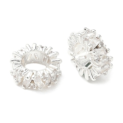 Серебро Латунные микро проложить Цирконий Европейский бисером, долговечный, бусины с большим отверстием, серебряные, 11.5x4.5 мм, отверстие : 6.5 мм