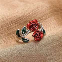Платина Кольца-манжеты из цинкового сплава с эмалью для женщин, цветок, платина, внутренний диаметр: 17 мм