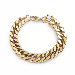 Золотой Мужские 304 браслеты-цепочки из нержавеющей стали с кубинскими звеньями и бриллиантами, с карабин-лобстерами , золотые, 8-1/8 дюйм ~ 8-1/4 дюйм (20.5~21 см), 12 мм