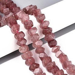 Клубничный Кварц Природного кварца клубники нитей бисера, самородки, граненые, 7~8x10~14x10~14 мм, отверстие : 1 мм, около 25~28 шт / нитка, 7.48~7.87'' (19~20 см)