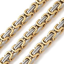 Golden & Stainless Steel Color 201 Stainless Steel Byzantine Chains, Unwelded, Golden & Stainless Steel Color, 7x7mm