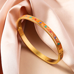 Темно-Оранжевый 304 из нержавеющей стали эмаль браслеты, шарнирные браслеты для женщин, ионное покрытие (ip), реальный 18 k позолоченный, темно-оранжевый, внутренний диаметр: 2-3/8 дюйм (6 см)