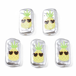 Jaune Champagne 3d perles d'imitation en plastique ABS imprimées, Rectangle à l'ananas, jaune champagne, 17x9x4mm, Trou: 1mm