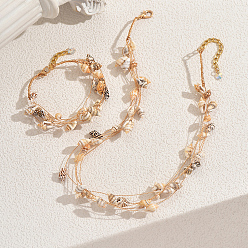 Золотой Набор из нескольких браслетов и ожерелий в стиле бохо для женщин, комплекты ювелирных изделий из латуни, золотые