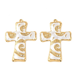 Белый 304 Крупные подвески из нержавеющей стали с эмалью и стразами, крест прелести, ионное покрытие (ip), реальный 18 k позолоченный, белые, 68.5x46.5x4 мм, отверстие : 2.4 мм
