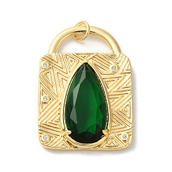 Зеленый Стойка для замка с покрытием латунные подвески, со стеклом, долговечный, без свинца и без кадмия, зелёные, 31.5x22.5x5.5 мм, отверстие : 3 мм