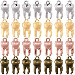 Mixed Color 80Pcs 4 Styles Alloy Pendants, Tooth Shape Charms, Mixed Color, 15~15.5x7~7.5x5mm, Hole: 1.6mm, 20pcs/style