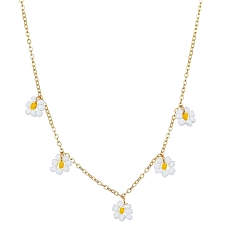 Белый Стеклянные бусины цветок нагрудник подвеска ожерелья, ожерелья-цепочки из сплава, золотые, белые, 16.26 дюйм (41.3 см)