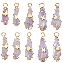 Лиловый 10шт 5 стили гальванические подвески из натуральной кварцевой медной проволоки, слезинки, с латунной бисера, золотые, сирень, 25~37x6~13 мм, отверстие : 3.5~4 мм, 2 шт / стиль