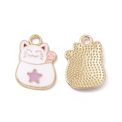 White Alloy Enamel Pendants, Cat with Star Charm, Golden, White, 18.5x12.5x1.5mm, Hole: 2mm