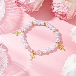 Светло-Голубой Подвески из сплава с бусинами из искусственного жемчуга из АБС-пластика, разделительными бусинами из стекла и латуни класса А со стразами и браслетами из плоских эластичных кристаллов, Небесно-голубой, внутренний диаметр: 9 дюйм (2-1/8 см)