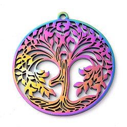 Rainbow Color 304 подвески из нержавеющей стали, древо жизни прелести, Радуга цветов, 38x1.5 мм, отверстие : 2 мм