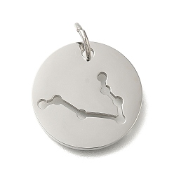Близнецы Антикоррозийные 304 подвески из нержавеющей стали, с целью перехода в кольце, лазерная резка, плоский круглый с подвеской в виде созвездия, цвет нержавеющей стали, Близнецы, 20x1.5 мм, отверстие : 5 мм