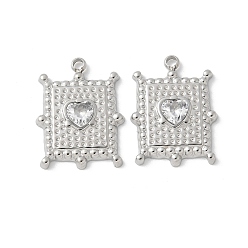 Нержавеющая Сталь Цвет 304 из нержавеющей стали Кристалл Rhinestone подвески, прямоугольные подвески в виде сердечек, цвет нержавеющей стали, 18x13.5x3 мм, отверстие : 1.5 мм