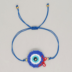 Синий Браслеты в богемном стиле в форме яблока с подвеской в виде сглаза из стеклянных бисерных звеньев., украшения из плетеного волоконного шнура для женщин, синие, 11.02 дюйм (28 см), синие, 11.02 дюйм (28 см)